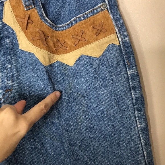 Vintage Sap Man denim jeans with leather details around pockets area size 10 - Picture 6 of 15